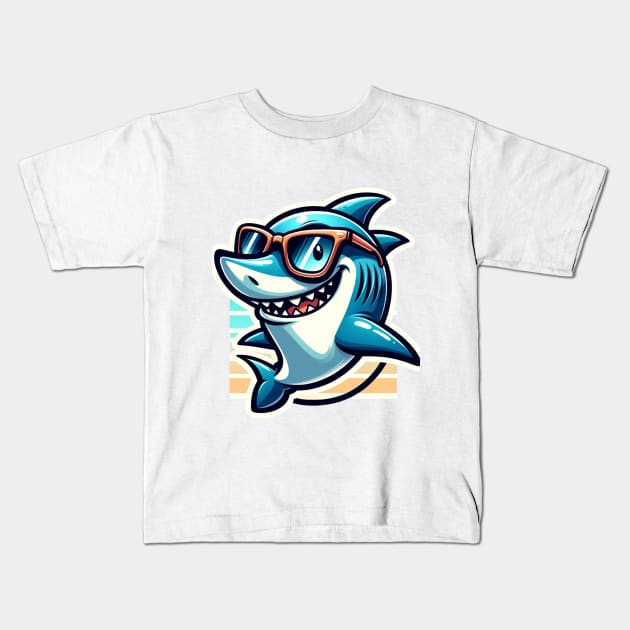 Sun-Soaked Surfer Shark Kids T-Shirt by urbanoceandesigns